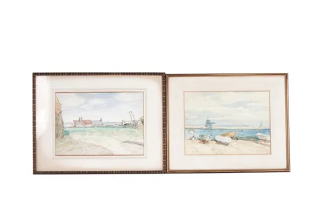 John William Gilroy, Tynemouth Harbour and Mardon Farm, watercolour