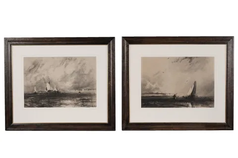 Frank Wasley, A pair of marine views, charcoal on paper