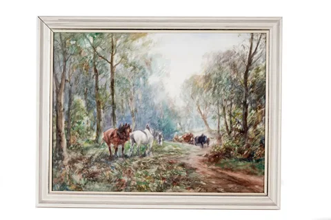 David Thomas Robertson, Heavy Horses Taking a Rest, watercolour