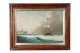 19th Century British School, Sailing off the coast at Tynemouth