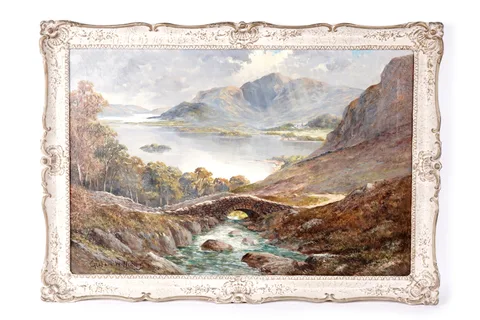 Graham Williams, Highland Landscape with Packhorse Bridge, oil on canvas