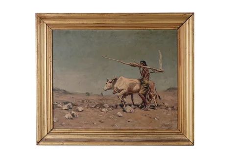 John Valentine, Ox Ploughing, oil on canvas