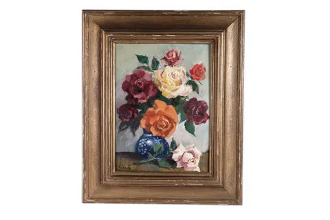 John William Gilroy, Still Life in a Blue Vase, oil on board