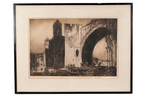 Frank Brangwyn, The Valentré Bridge, Cahors, pencil signed to the margin