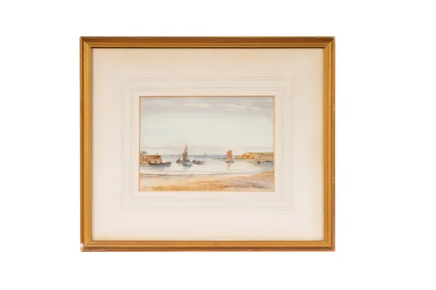 Cullercoats Harbour by Joseph Jobling, watercolour, sold Aug 2024