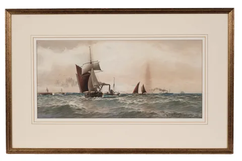 William Thomas Nichols Boyce, Boats and Tugs in the Tyne, watercolour