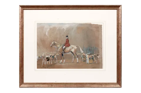 Tom Carr, Portrait of a Braes of Derwent Huntsman Accompanied by the Pack, watercolour