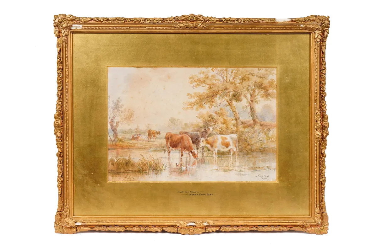 Henry Earp Snr, Cattle in a Stream, watercolour