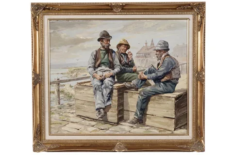 Ronald Lambert Moore, The Fisherman's Refuge, Cullercoats, oil on board