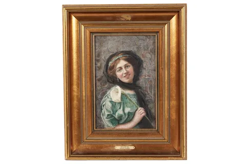 Portrait of a Bright Young Thing with a Peace Lily by Dixon Clark, oil on canvas, sold Aug 2024