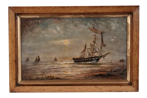 Bernard Benedict Hemy, Sunset Falls on a Beached Ketch, oil on canvas