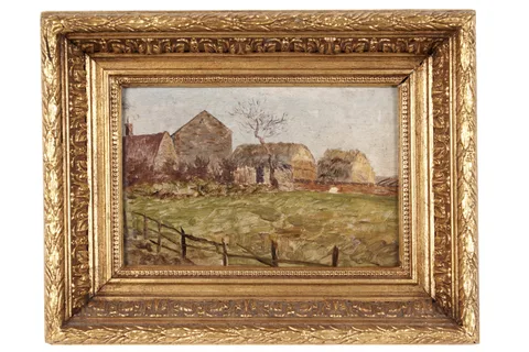 Joseph Dixon Clark, Hayricks in a Farmyard, oil on board