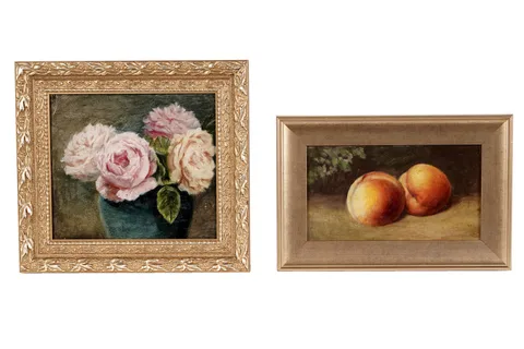 Joseph Dixon Clark, Garden Roses, and Peaches, oil on board