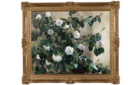 Alan R. Thompson, Camelia, oil on canvasboard