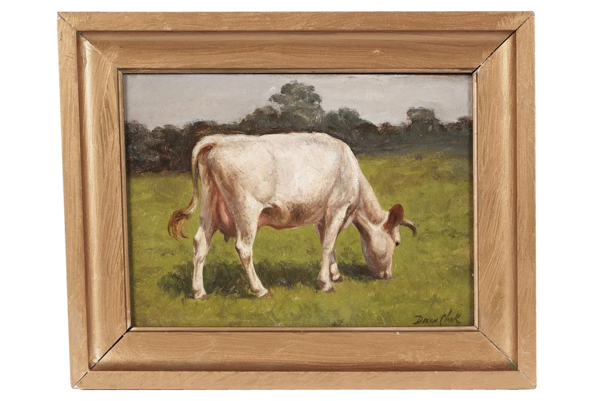 Joseph Dixon Clark, Cow Grazing in a Pasture, oil on board