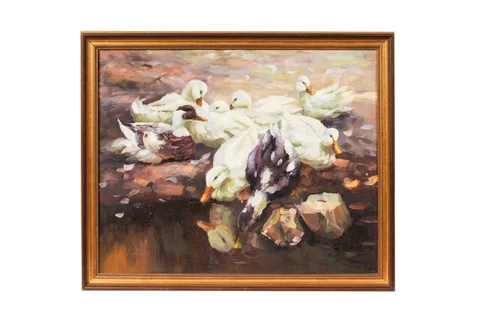 J. Lewis, Ducks and Feathers, oil on canvas