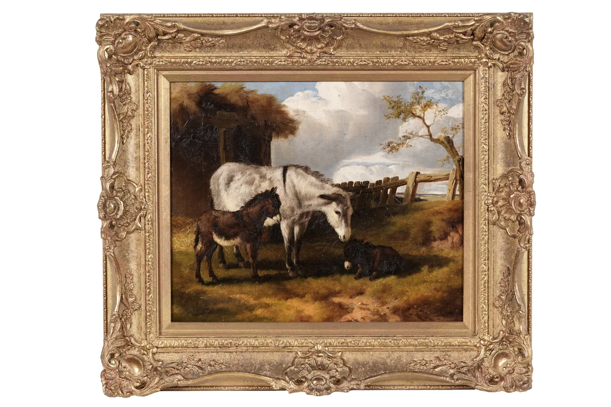 Cathy Jones, A Donkey and Her Foals, oil on canvas