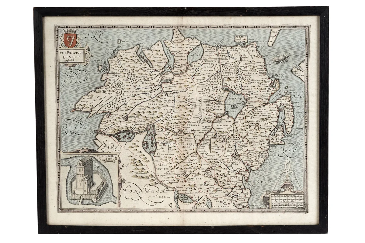 John Speede, The Province of Ulster, etching, hand-tinted