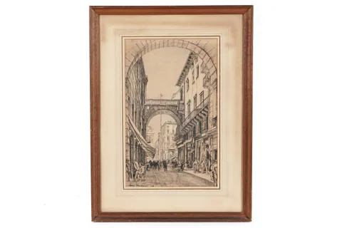 Henry Rushbury, A Continental Street Scene, pencil and watercolour wash on paper