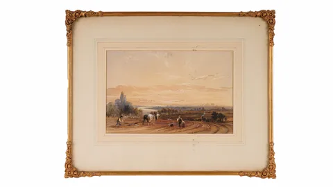 Thomas Miles Richardson, Ploughing at Dusk, watercolour