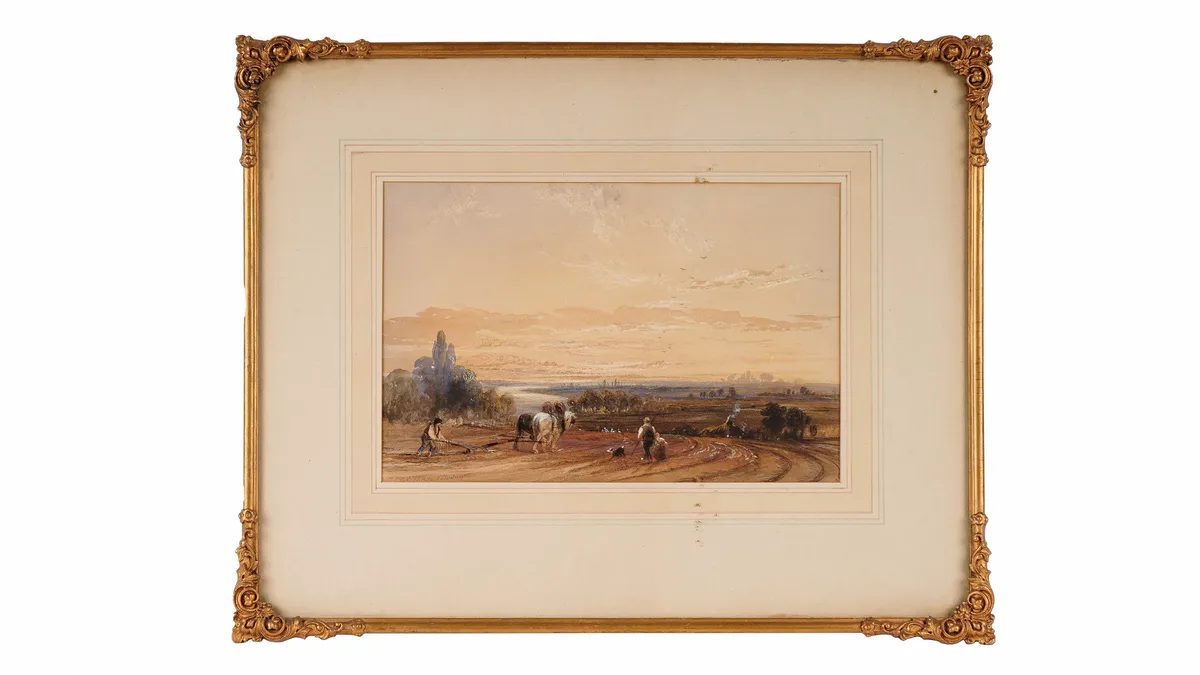 Thomas Miles Richardson, Ploughing at Dusk, watercolour