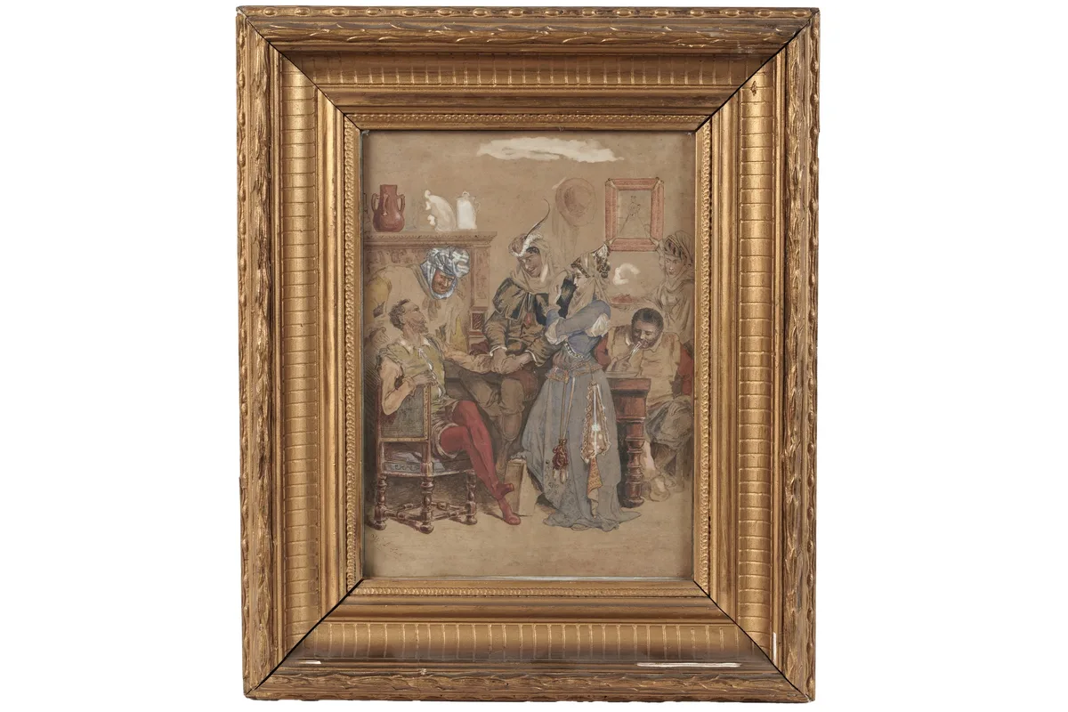 W*. A.* Smith, Medieval Tavern Scene, watercolour