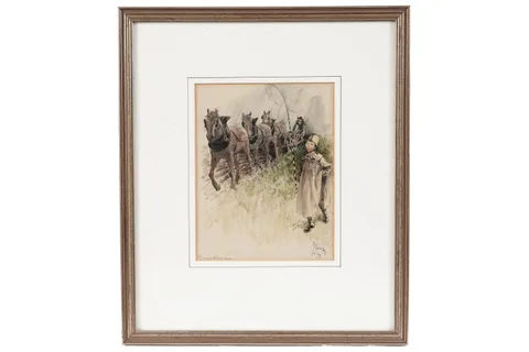 Hugh Thomson, Whistling Boy, illustration for 'Our Village, pen and ink with watercolour