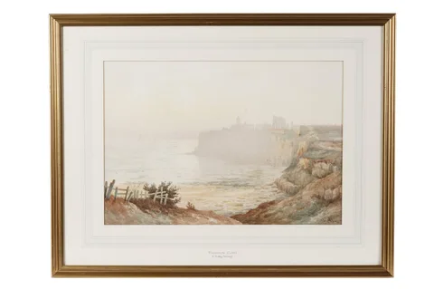 John Davison Liddell, Tynemouth Cliffs, A Misty Morning, watercolour
