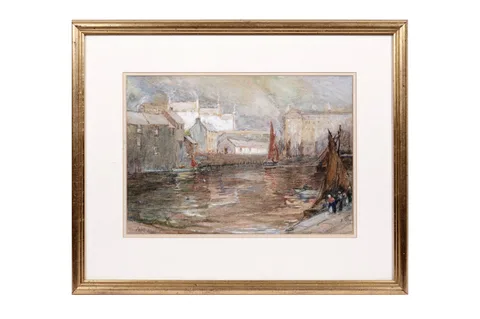 John Hall, Shimmering Waters and Sailboats at Port, watercolour