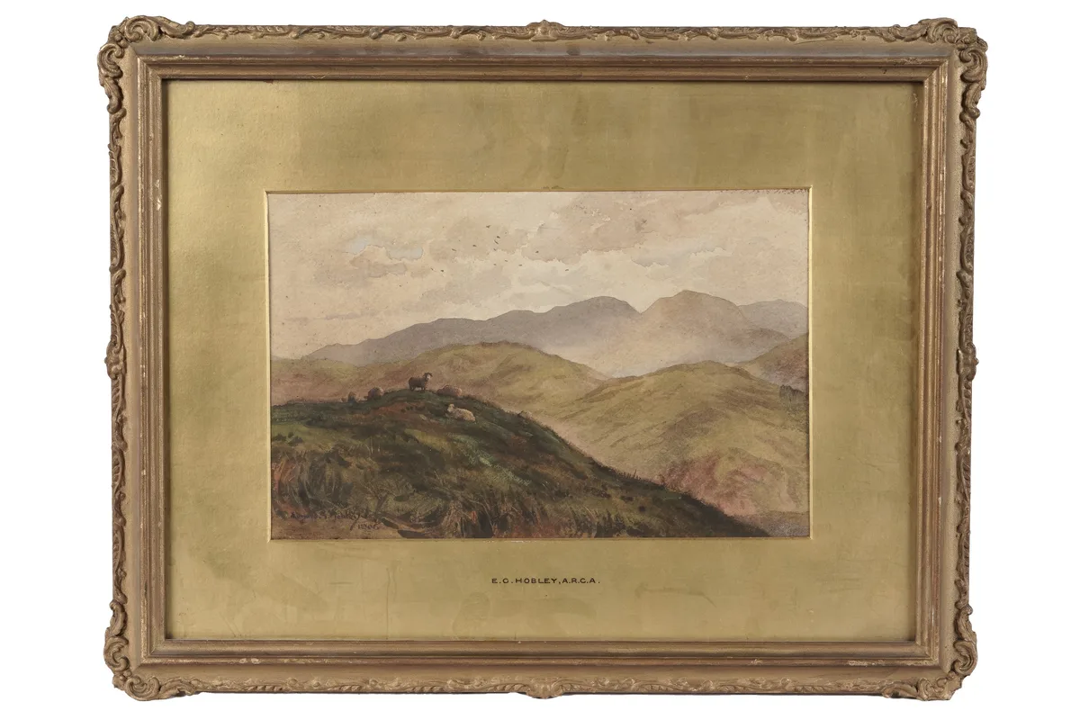 Rolling Lakeland Landscape from the top of the Fells by Edward George Hobley, watercolour, sold Aug 2024