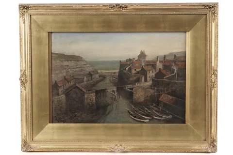 John Syer, View of Staithes Harbour, oil on canvas