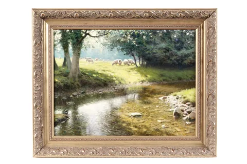 Tony Sheath, Sunlight, Shadows, and Sheep, oil on canvas