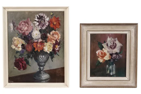 John Thomas Gilroy, Summer Bouquet, and Roses in a Vase, oil on board