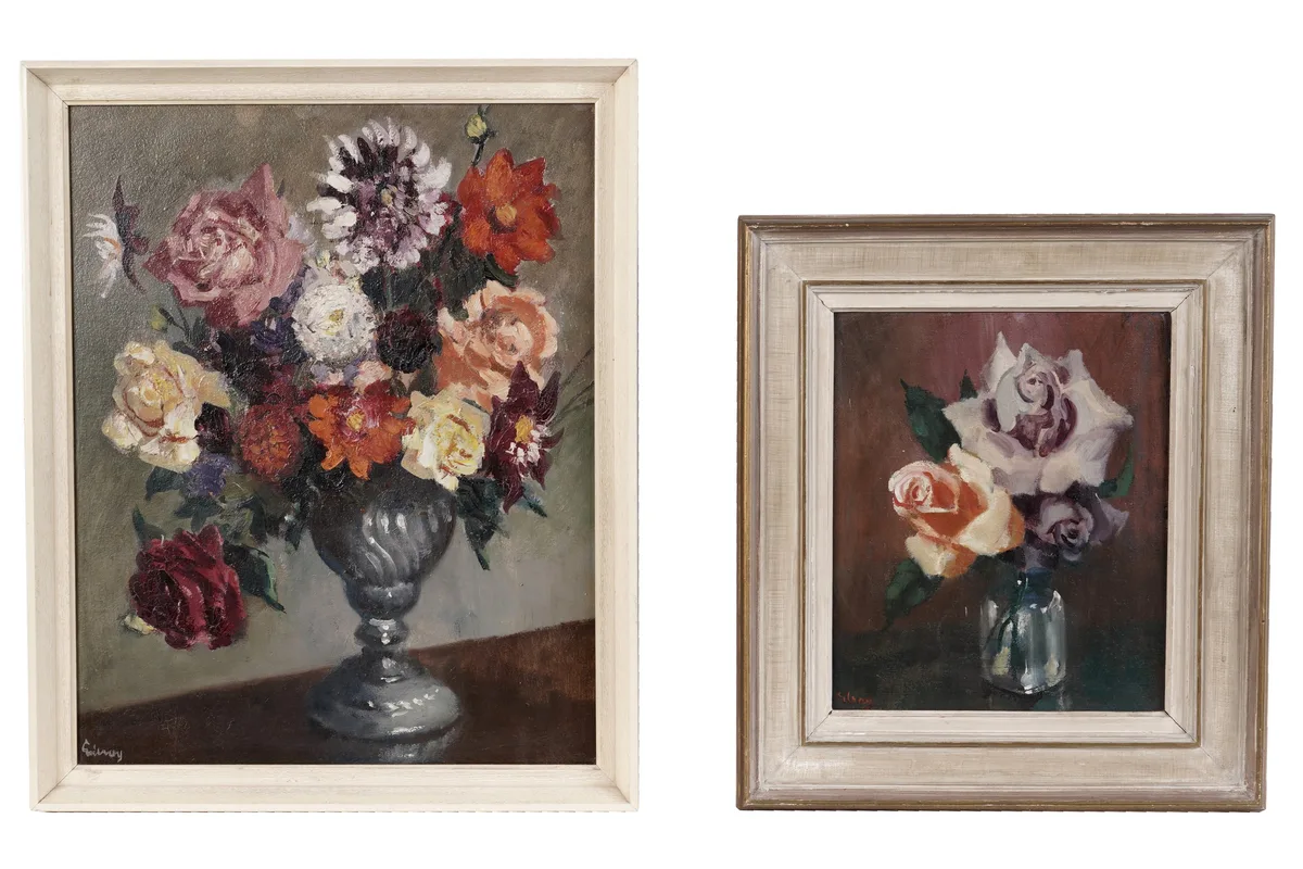 John Thomas Gilroy, Summer Bouquet, and Roses in a Vase, oil on board