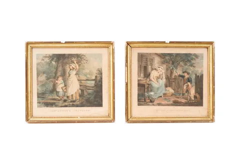 George Morland, The Idle Laundress, and Industrious Cottager, stipple engraving