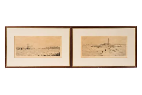 William Lionel Wyllie, St Mary's Island Lighthouse & High and Low Lights, Shields, both pencil signed to the margin