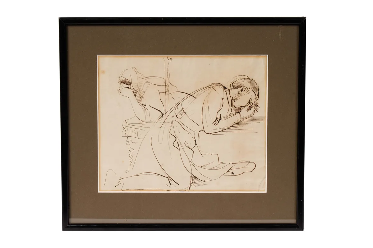 19th Century, Rosalind and Celia, pen and ink sketch