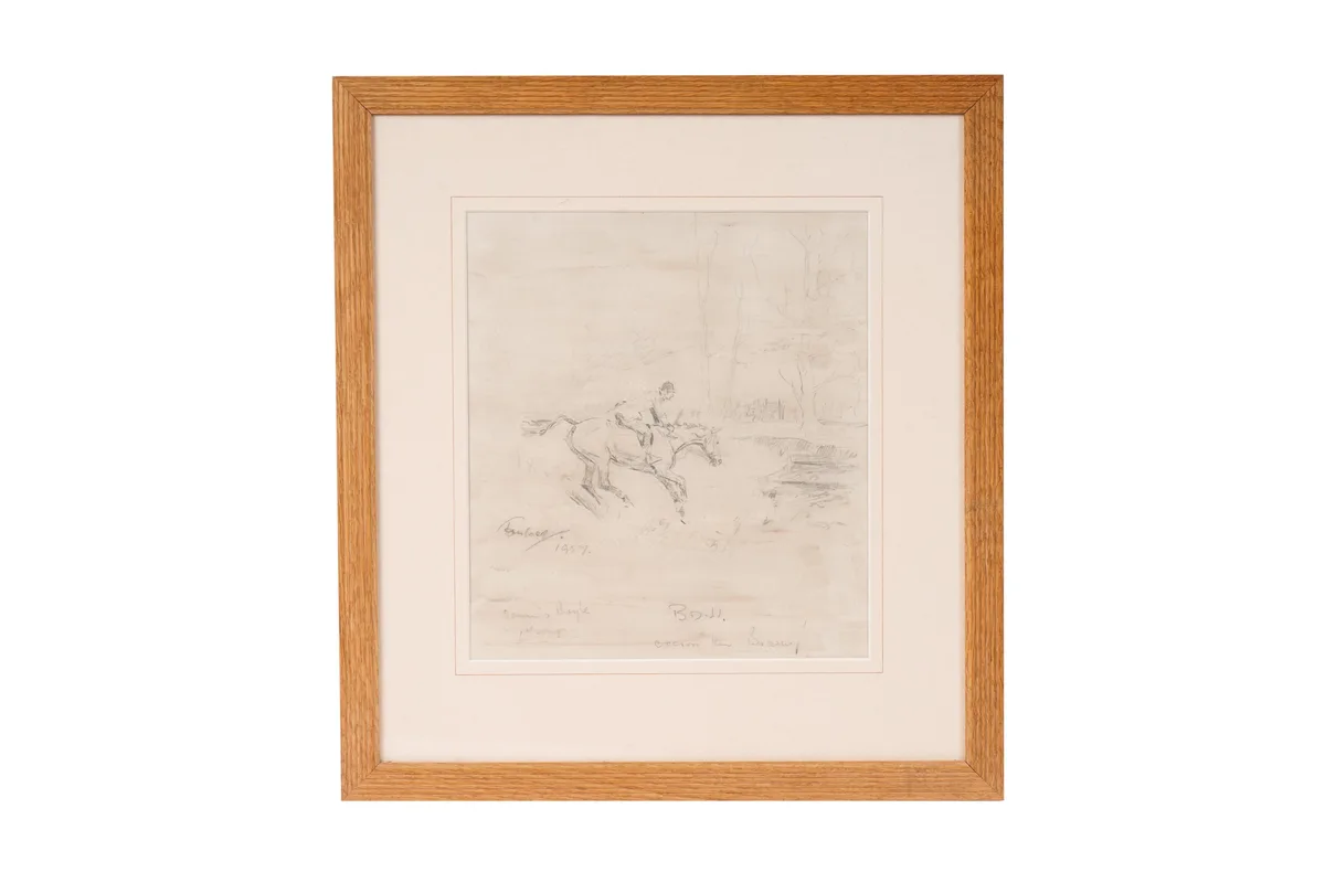Tom Carr, B. D. H. 1st Whip, graphite on paper