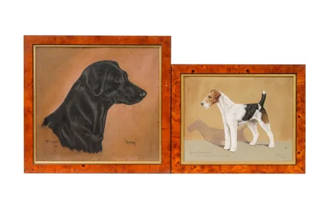 Frank Prosser, Lady Atalanta and Bess; two dog portraits, pastel
