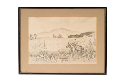 Tom Carr, The Hunt, a Sketch, pencil on paper