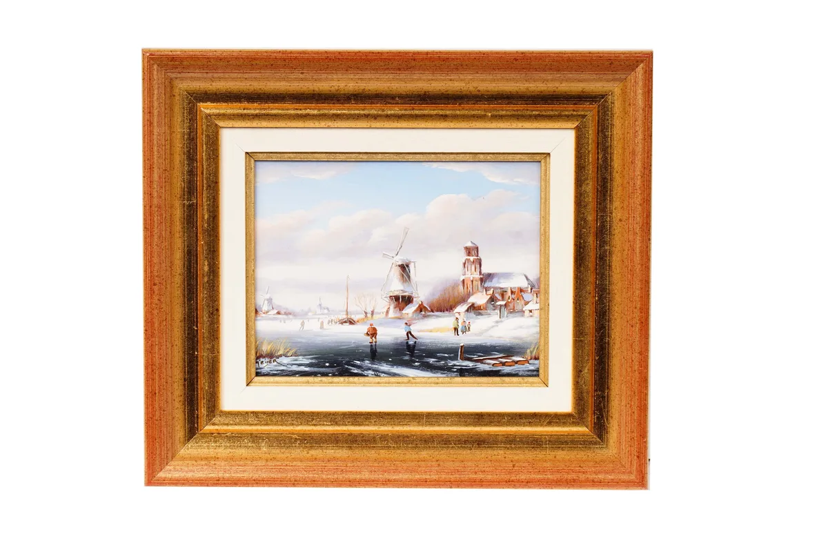 Meyer, Ice Skating on a Frozen Pond, oil on board