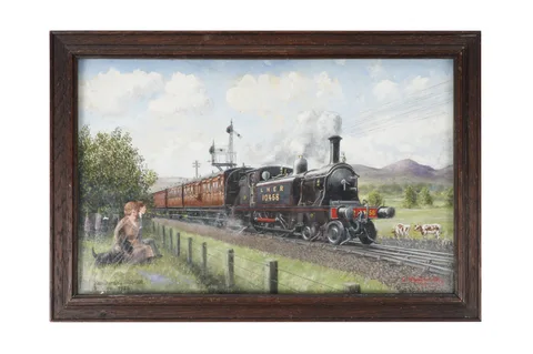 Cuthbert Hamilton-Ellis, The old 'Roxburgh' train travelling by Maxton, 1936, oil on board