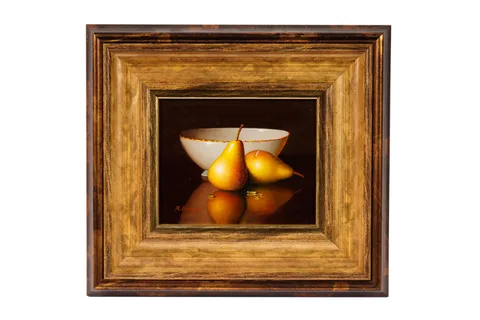 Ronald Berger, Porcelain and Pears, oil on board