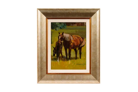E. Charles, A Mare and Her Foal, oil on board