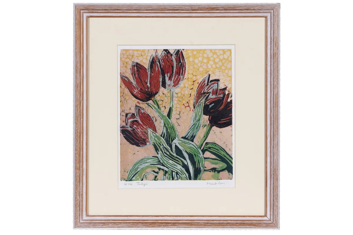 Judy Macklin, Tulips, limited edition linocut, 4/14