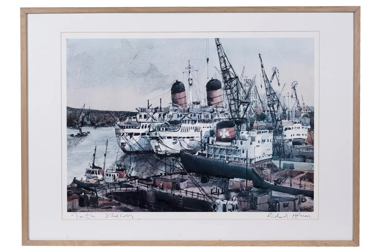 Richard Hobson, Tyne Dry Dock North Shields, pencil signed and titled to the margin