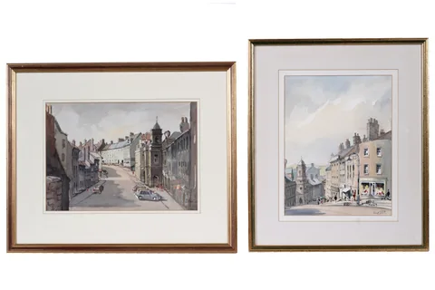 Fred Stott, Two views of Hide Hill, Berwick, watercolour