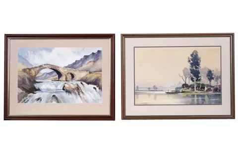 Fred Stott, Two landscape views, watercolour