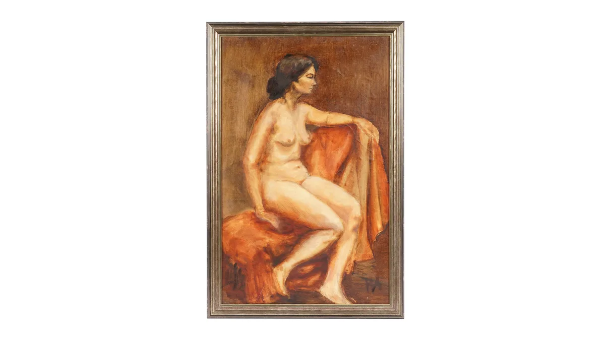 Hazel Adams, Seated Nude, oil on board