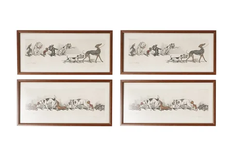 Boris O'Klein, Four scenes from the "Dirty Dogs of Paris" series, etching, hand-tinted